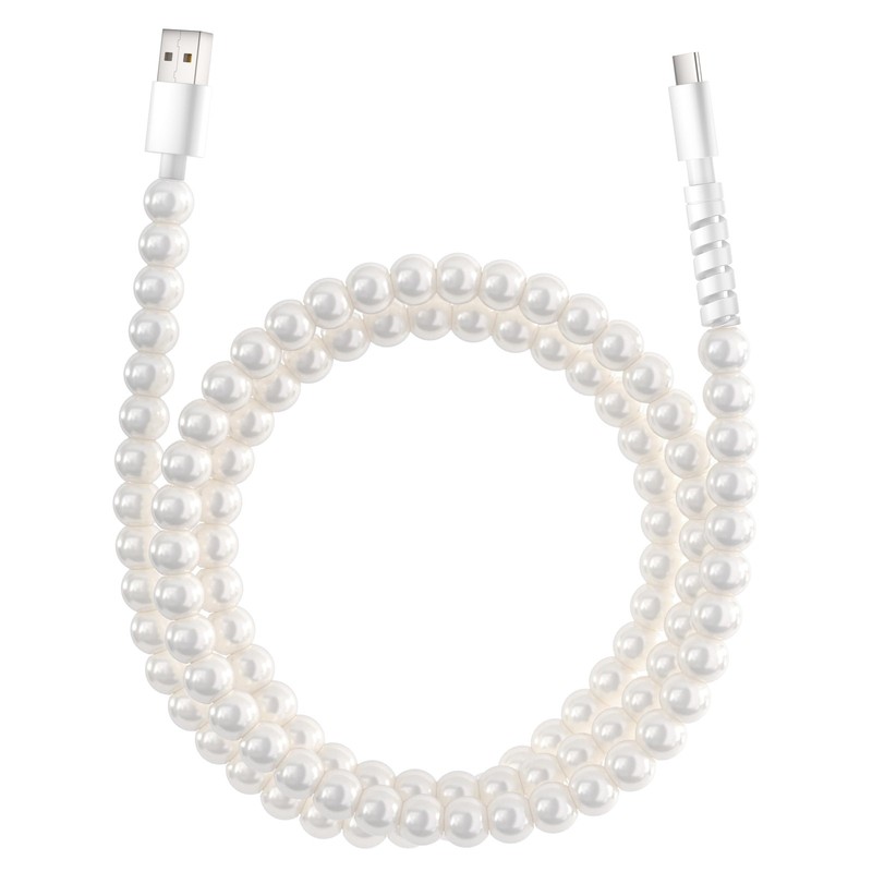 USB to USB C Cable 6FT 60W White Pearl USB iPhone Charger Cord 2M Beaded Phon…