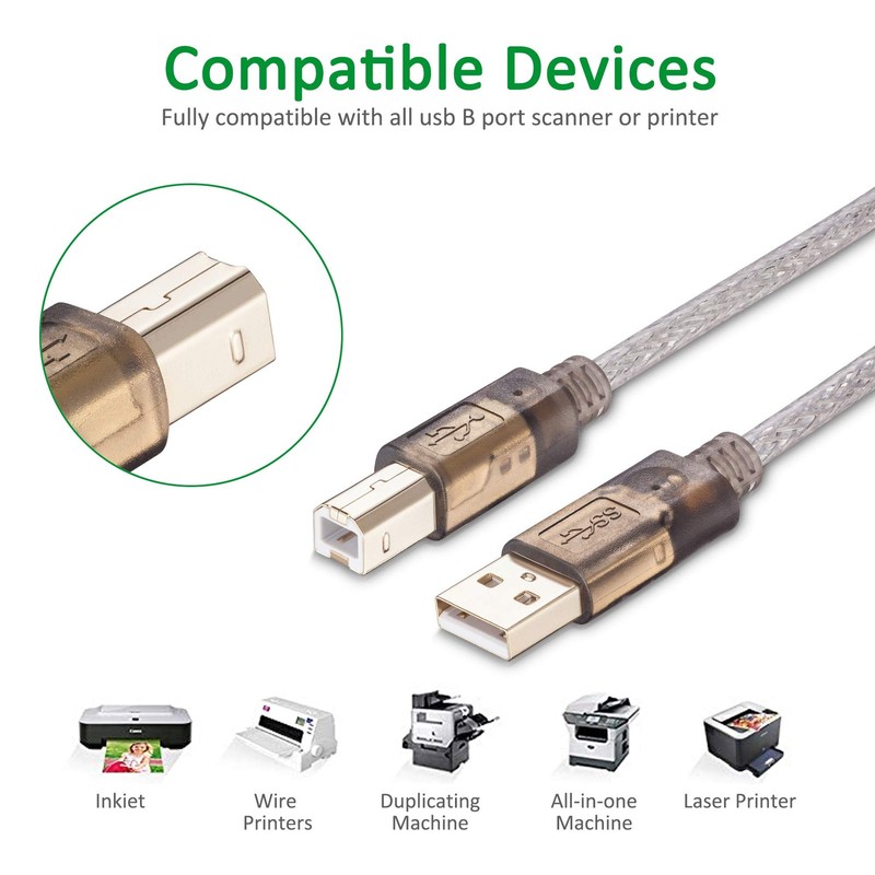 Printer Cable 30Ft,2.0 Printer Scanner Cable Cord USB Type A Male to B Male H... gallery