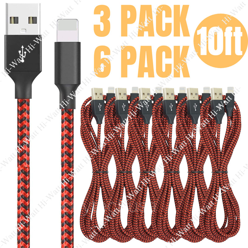 3/6Pack 10ft Braided USB Charger Cable Cord For iPhone 14 13 12 11 XR 8 7 6 iPad