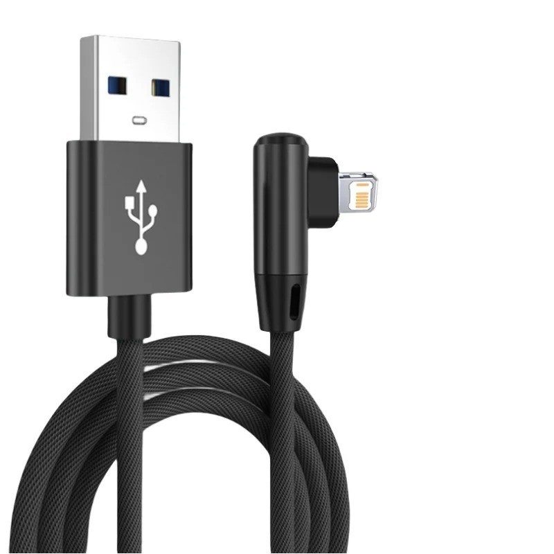 1pc 90-Degree Fast Charging USB Cable for iPhone14/13/12/11/X/8–1mLength Random gallery