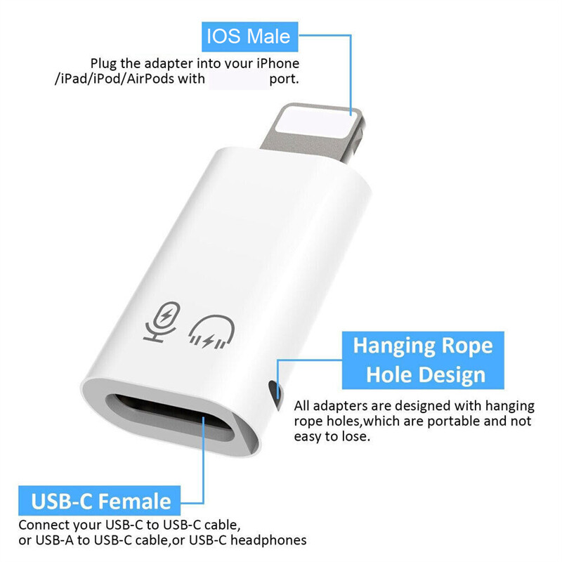 USB Type C Female to iOS Male Adapter For iPhone 14/13/12/11/XR/XS/SE 3 lot gallery