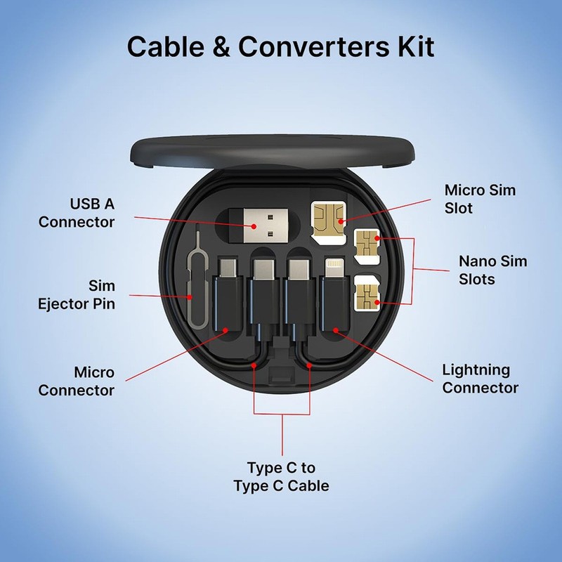 60W Multi Charging Cable Kit Adapters SIM Storage Mirror Phone Stand USB Type C gallery