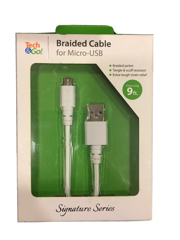 Tech & Go 9 Ft. Braided Cable For Micro-USB