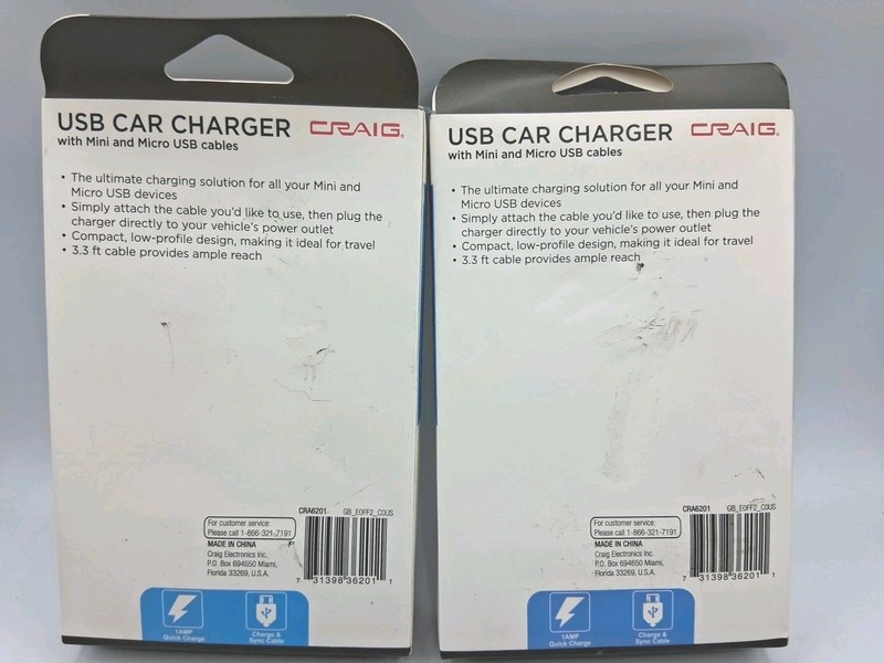 Craig: Lot Of Two USB Car Charger Mini & Micro Cables Black gallery