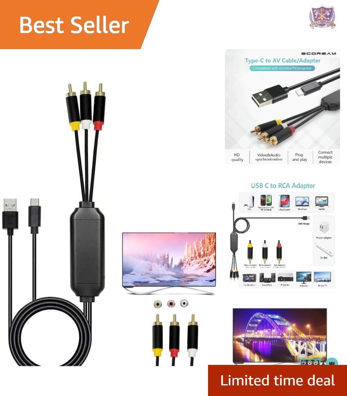 USB C to RCA Cable Adapter 6Ft Composite for TV, Monitor, Speaker, USB A