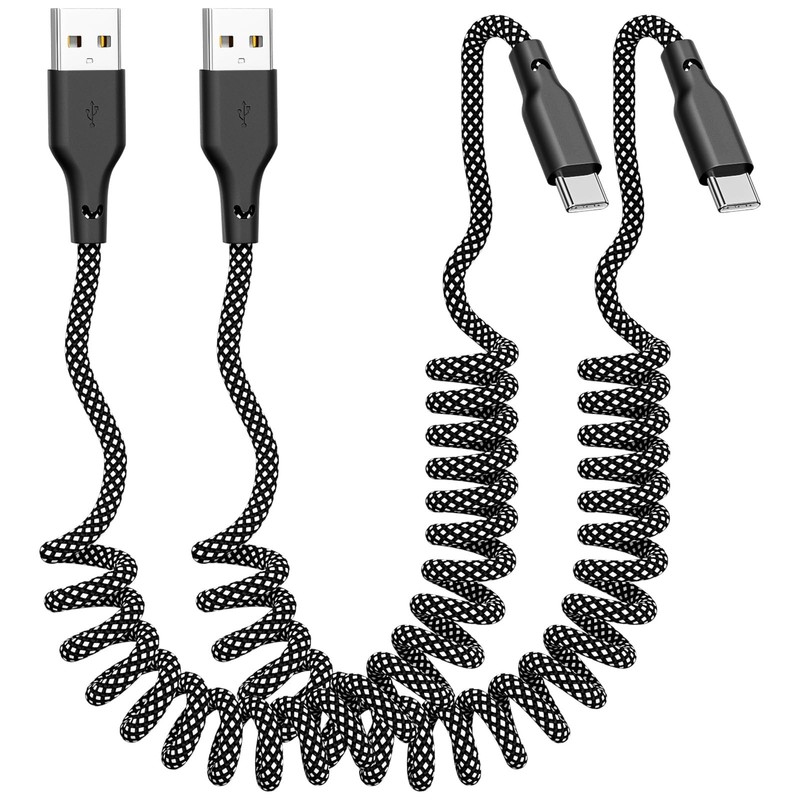 Fast Charging Coiled Car Charger & 2-Pack 3ft Retractable USB A to C Cable - Gre gallery