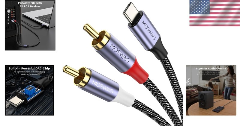 USB C to 2 RCA Audio Cable 6.6FT Braided Nylon for Smartphone Laptop Speaker gallery
