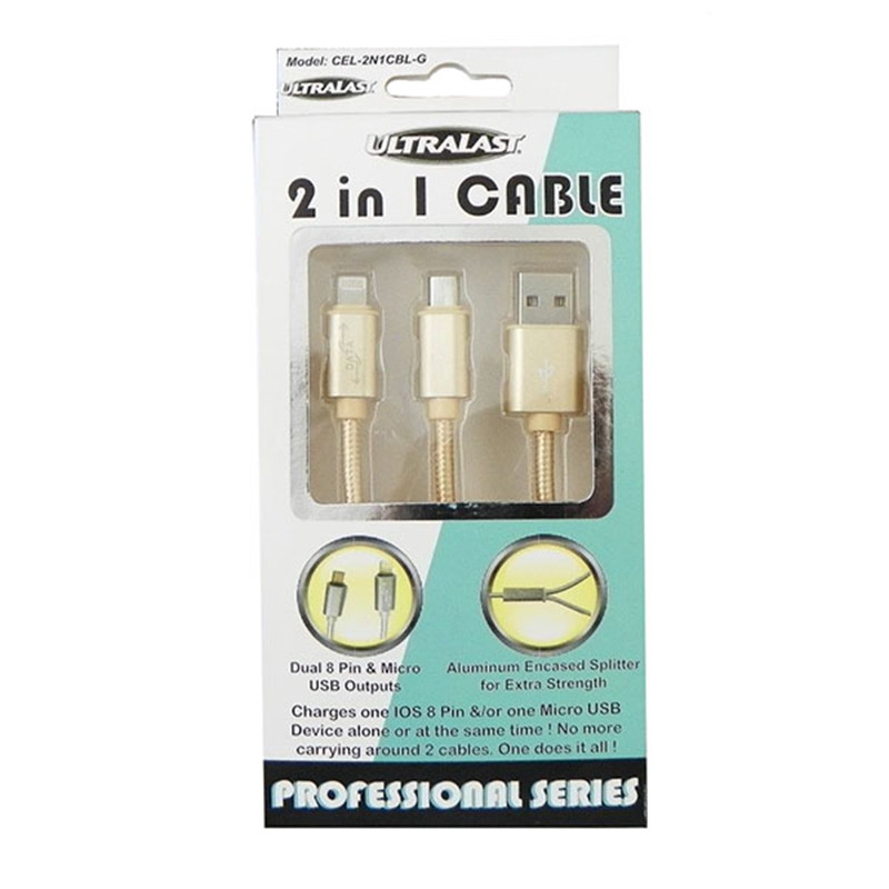 Dantona CEL-2N1CBL-G 2 in 1 Braided 8 pin & USB Micro Cable