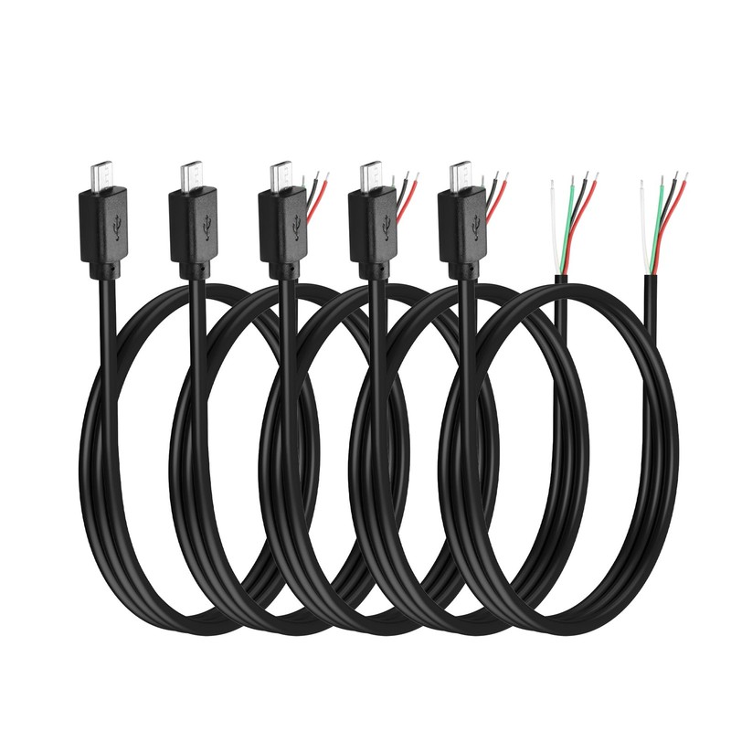 5 PCS Micro USB Male 4 Pin Bare Wire 5V 2A Open End Pigtail Power Cable DIY