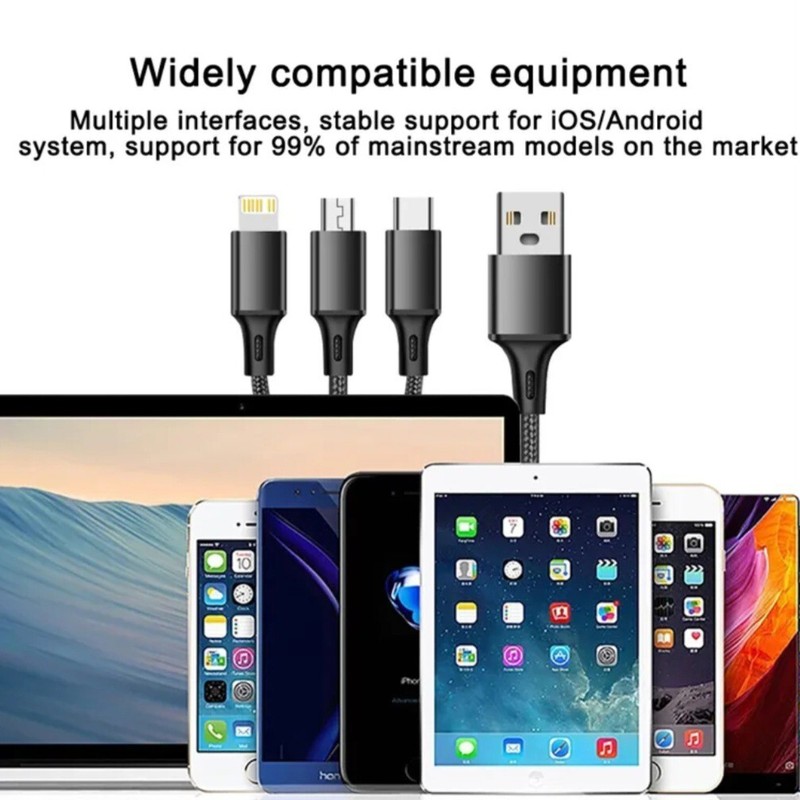 3 In 1 Fast Charger Data Cable USB C Mini iPhone 3.9' Nylon Sheath gallery
