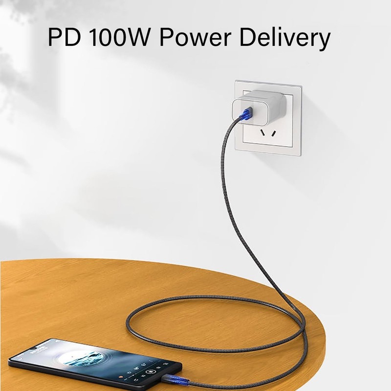 15FT 100W USB-C to USB-C Fast Charging Cable - Durable Nylon Black Charger gallery