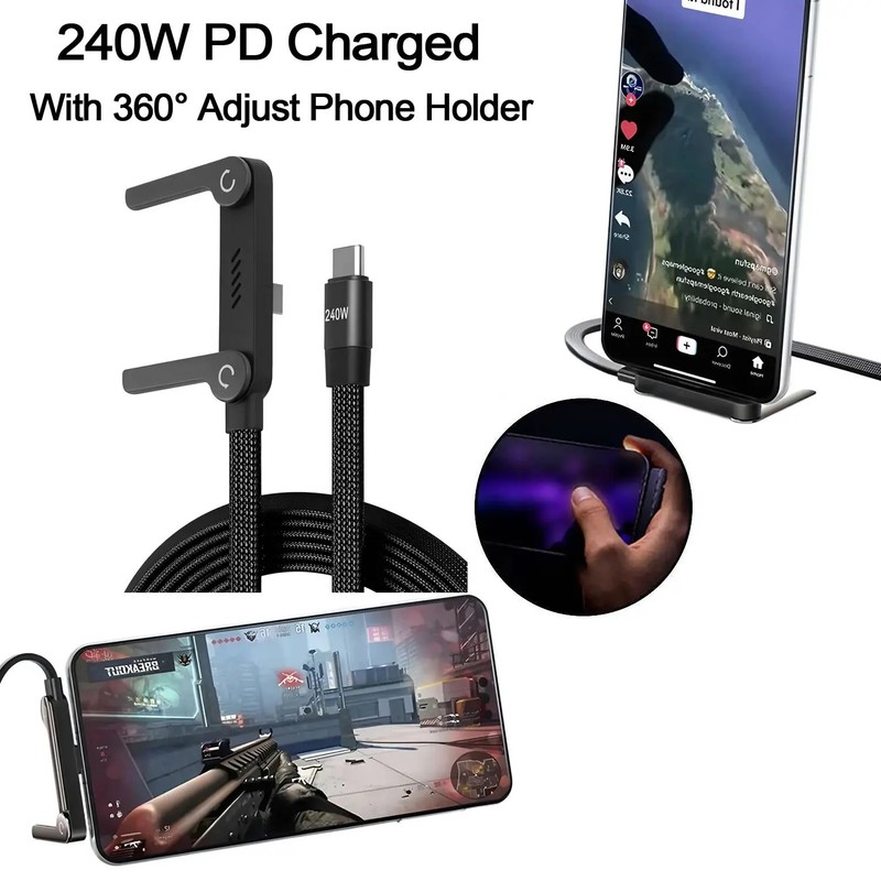 2in1 Phone Charger Invisible Folding Stand Fast Charging Cable Holder Mount 240W
