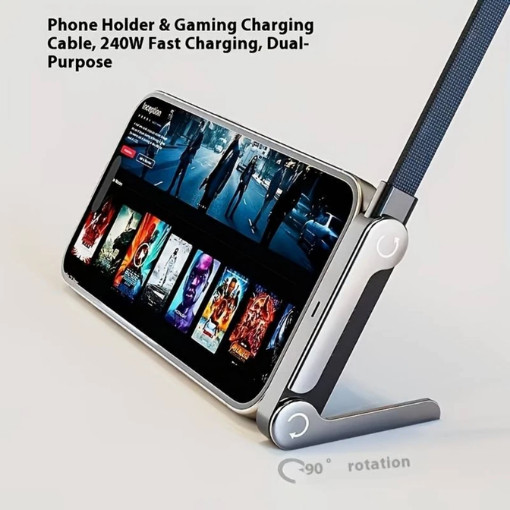2-in-1 Invisible Holder Charger Cable–240W Fast Charging Cord with Phone Stand gallery