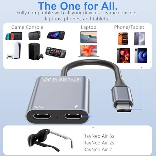 USB-C to HDMI Glasses Charging Adapter, 100W PD, 4K@60Hz for Switch, PS4/5, Xbox gallery