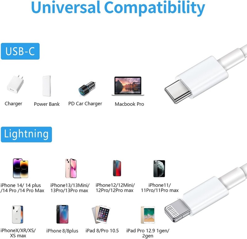 3x Original Carga Rapida USB-C De 20W Cable 10FT Cargador Para iPhone 14 13 12 gallery