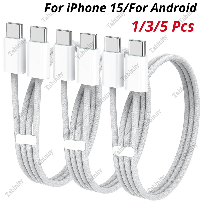 Braided Type C to USB C Cable PD Fast Charger Cord For iPhone 15 Pro Max Android