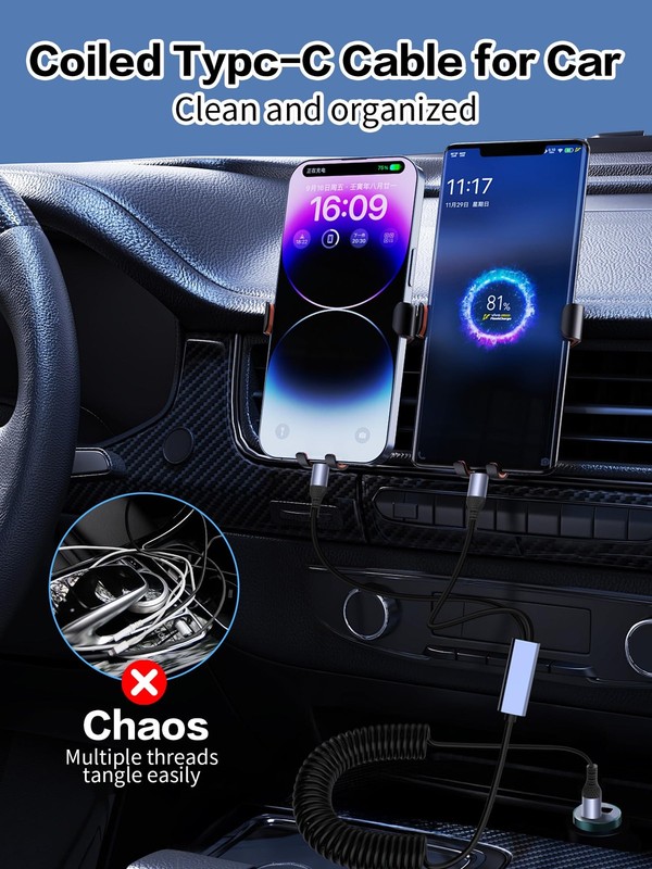 2-in-1 USB A/to Dual USB -Coiled Charger Cable,66W Fast Charging Retractable ... gallery
