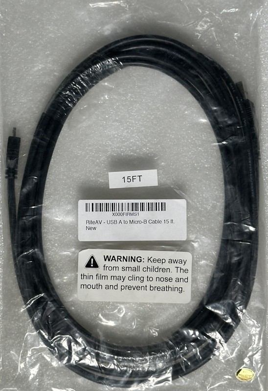 15ft USB Type A to Micro B Cable – Black – NEW – FREE SHIPPING –