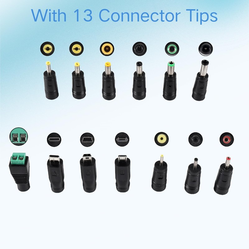 3.3 ft USB C to DC 9V Power Cord with 13 Connector Tips 5.5x2.5mm Plug gallery