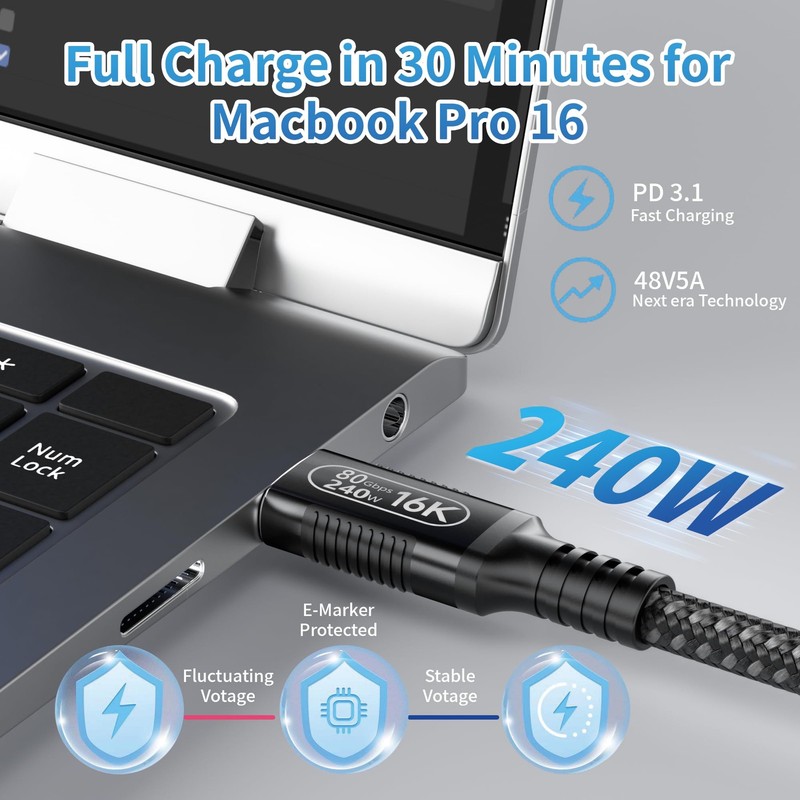 3.3ft 1m USBC Extension Cable Compatible Thunderbolt 5/4/3 80Gbps PD 240W gallery