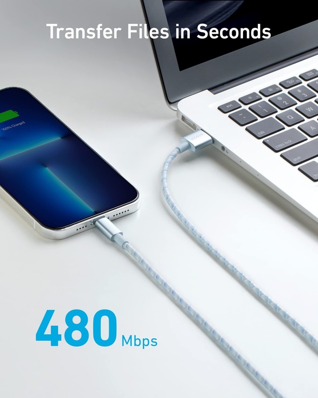 Anker USB A to Lightning Cable(3.3FT, 1Pack), MFi Certified Nylon 3.3FT, Blue gallery