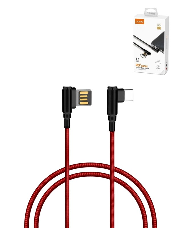 LDNIO LC421 90 Degree USB A-C Charging Cable (RED) (6ft) (12W)