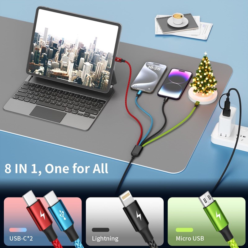 2 Pack 4 In 2 Multi USB Charging Cable Fast Charger Sync Cord Adapter Lead 5ft gallery