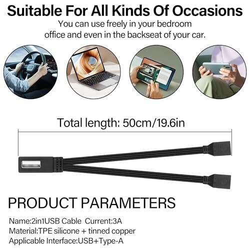 USB 2.0 Y Cable Splitter USB Male to Dual USB Female USB Splitter Adapter Ext... gallery
