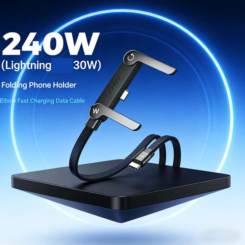240W Fast Charging Cable & Invisible Phone Stand | Type-C to Type-C Braided CoCW gallery