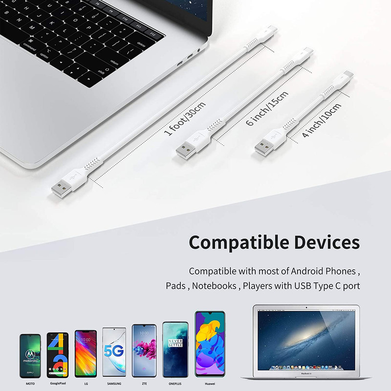 Mini 6 inch Short Charger Cable Fast Charging Cord USB A to Type C 5 Pack gallery
