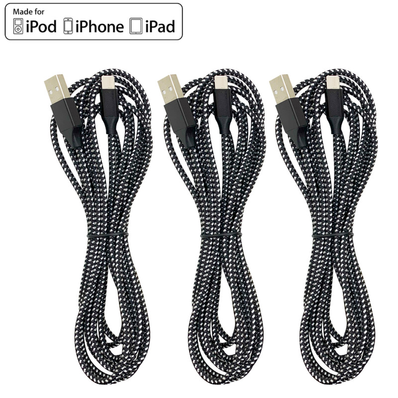 3 Pack 10Ft USB Cable For iPhone 14 13 12 11 Pro XR Heavy Duty Charging Cord Lot gallery