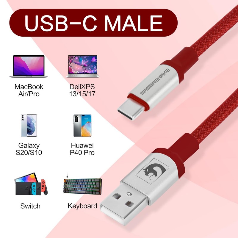 Red Spiral TypeC To USB A Gaming Mechanical Keyboard Cable Metal Aviator gallery