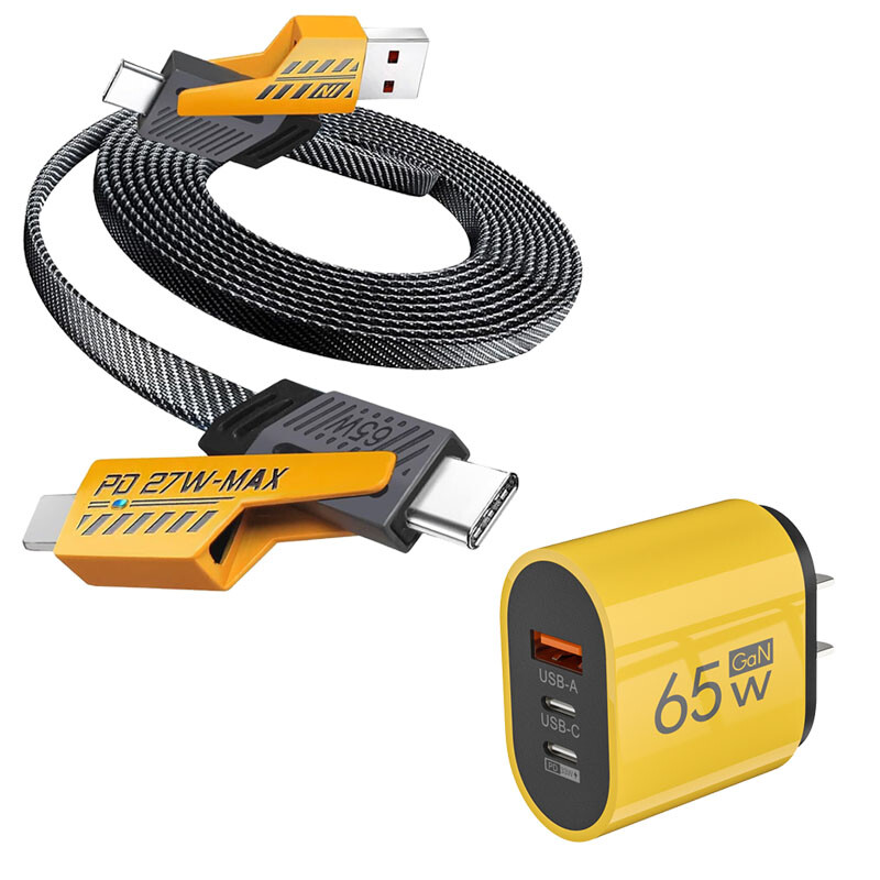 65W Fast Type C Wall Charger 4-In-1 Fast Cable For Samsung iPhone Android Phone