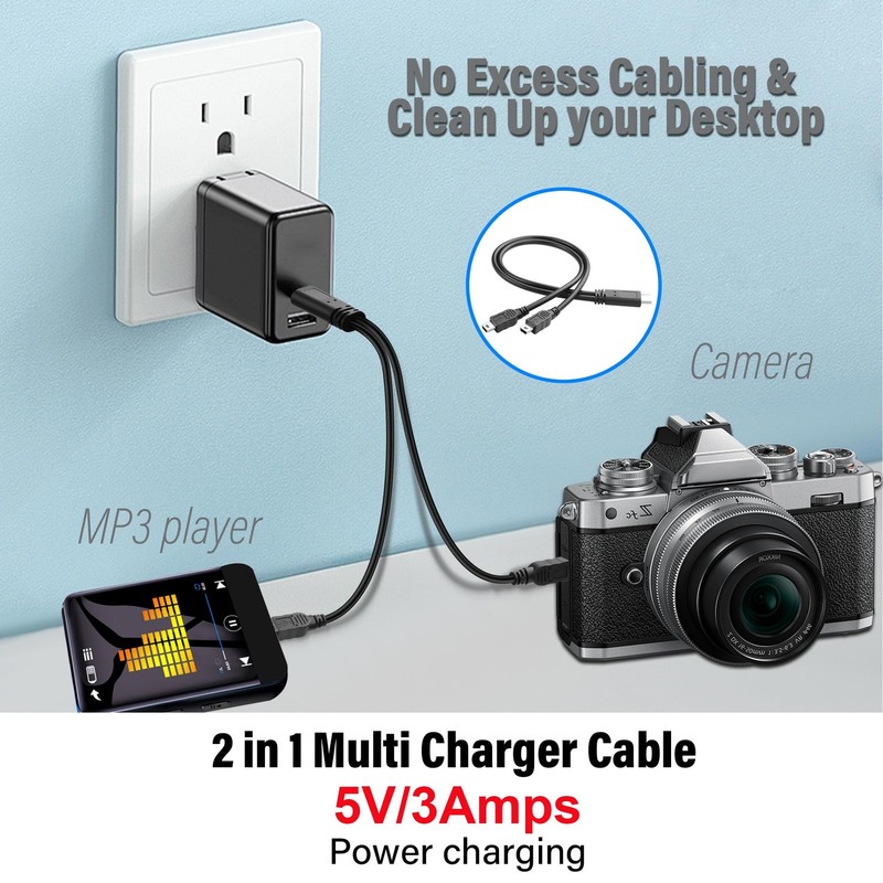 1ft 2 In 1 USB C To Dual Mini USB Charging Splitter Cable 3A Fast Power gallery