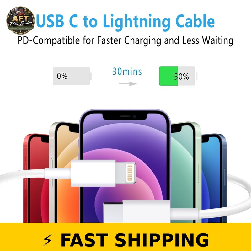 RCTech USB C to Lightning Cable 3Pack 6FT MFi Certified Fast Charging White gallery