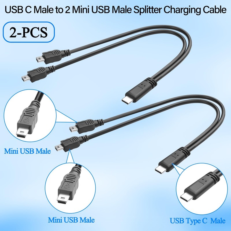 USB to 2 Mini USB Splitter Charging Cable, 5V 3A, 2 in 1 Connector, No Data T... gallery