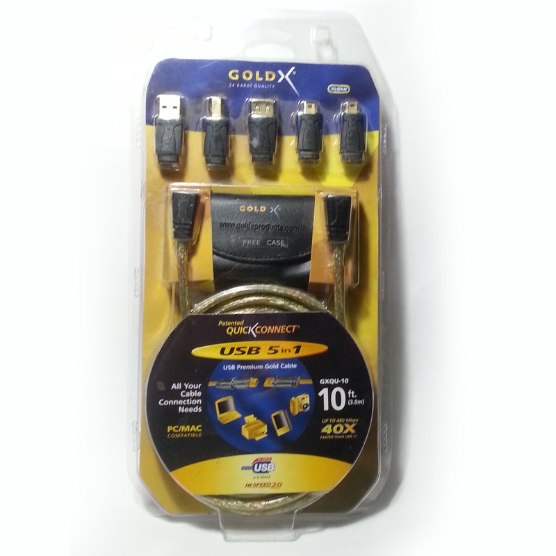 Quick Connect 24 Karat Gold USB Cable Set 5 in 1 10ft