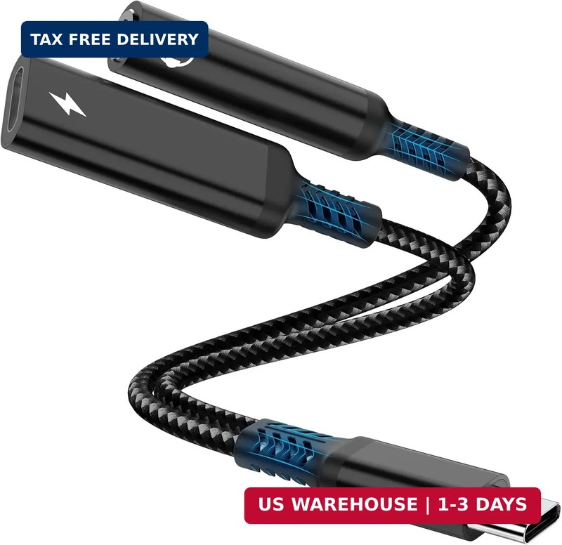 Marsno USB C to 3.5mm Headphone and Charger Adapter, 2-in-1 USB Type C to Aux Au