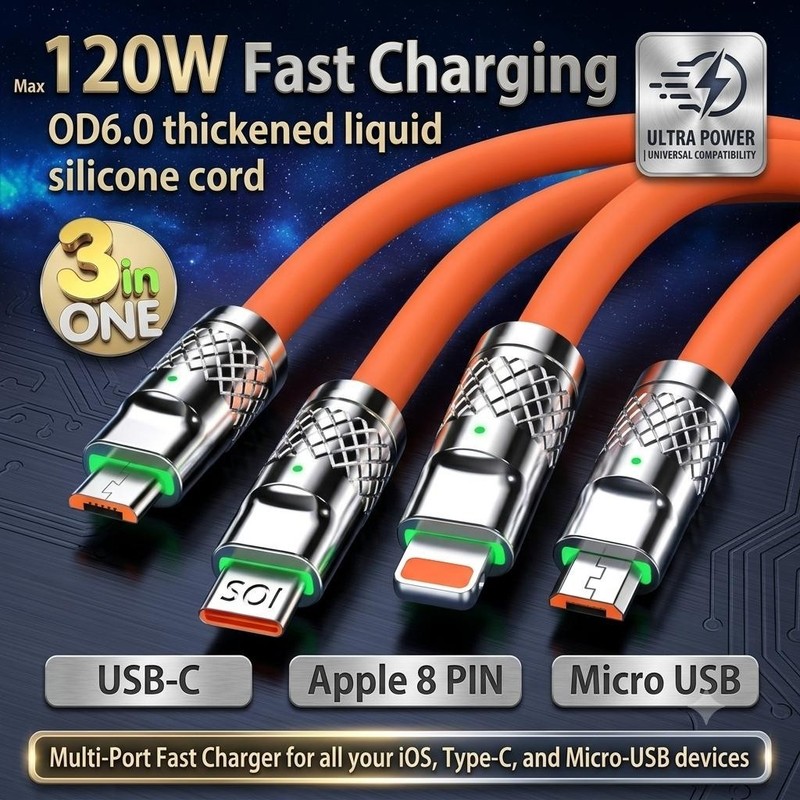 3 in 1 Fast Charging Cable Cell Phone Charger Cord For iPhone Type C Micro USB gallery