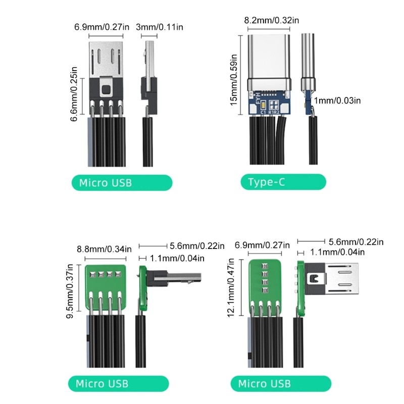 Flexible Straight Up Down & Left & Right Angled MicroUSB to USBC Data Charge gallery