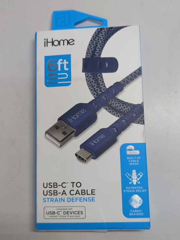 IHome Nylon Braided USB C to USB A Cable with Durstrain 6ft Blue