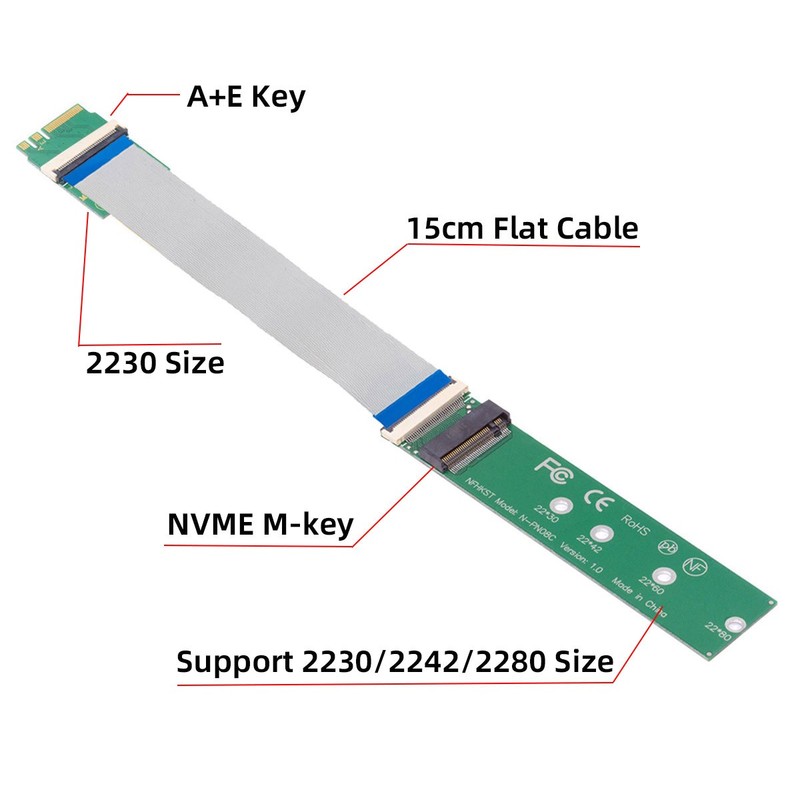 Chenyang NGFF A+E-Key Male to NVME M-key Female Extension Cable for SSD 2230 gallery