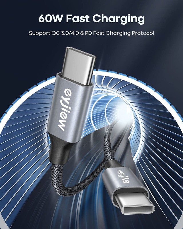 USB C to USB C Cable 12 FT, 2-Pack 60W PD Type C to C Cord Long gallery