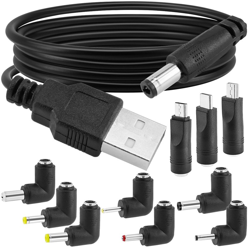 Universal USB to DC Power Cable with 10 Interchangeable Converter Plugs 3ft