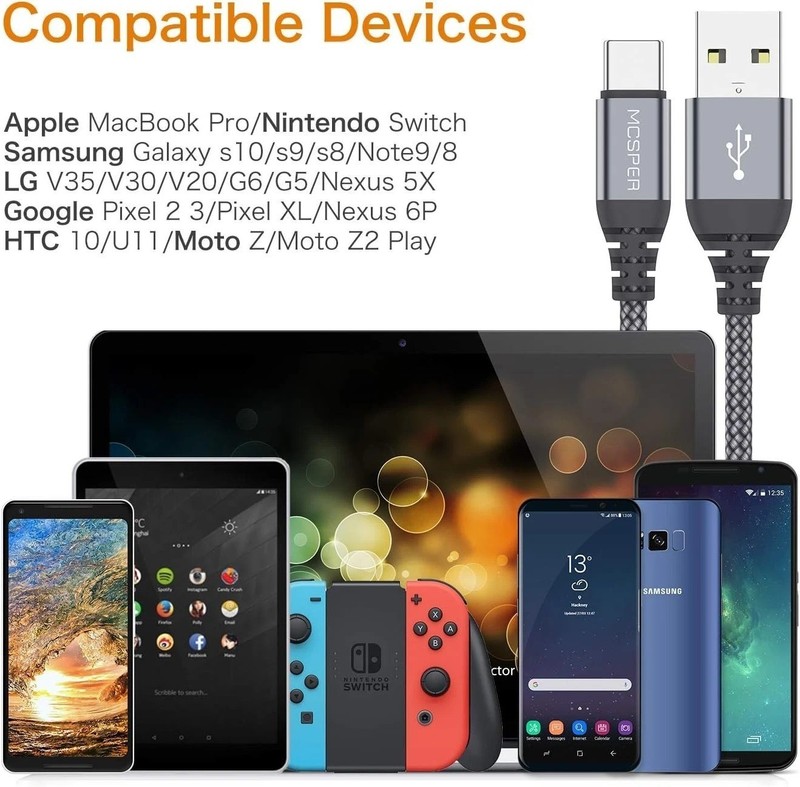 Short USB Type C Cable (2-Pack 1ft), USB A to USB C 3.1A Fast Charging Charger gallery