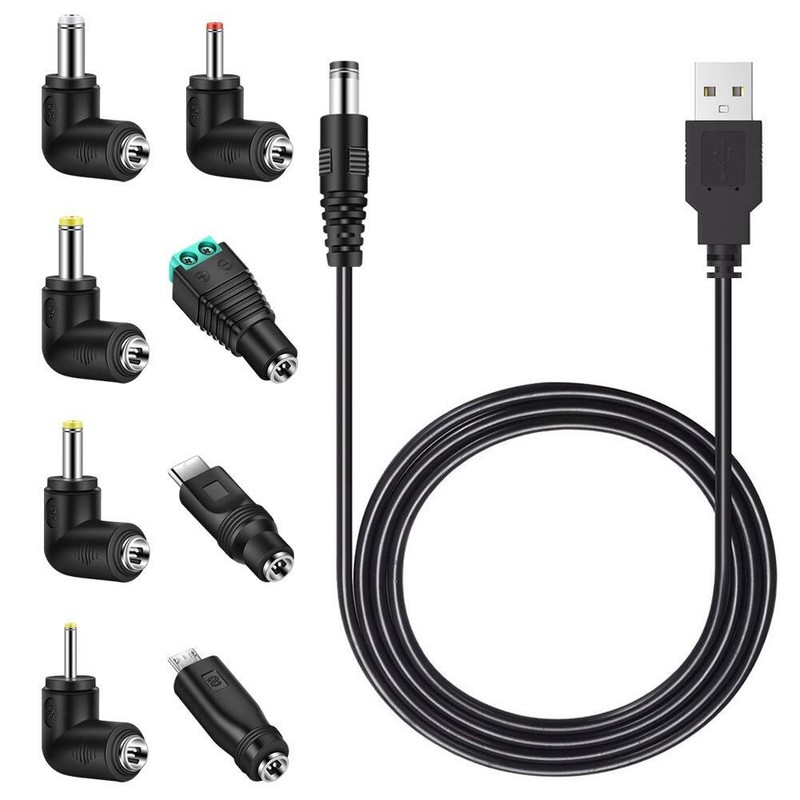 Universal USB to DC 5.5x2.1mm Power Cable w/8 Connector Tips Type-C Micro