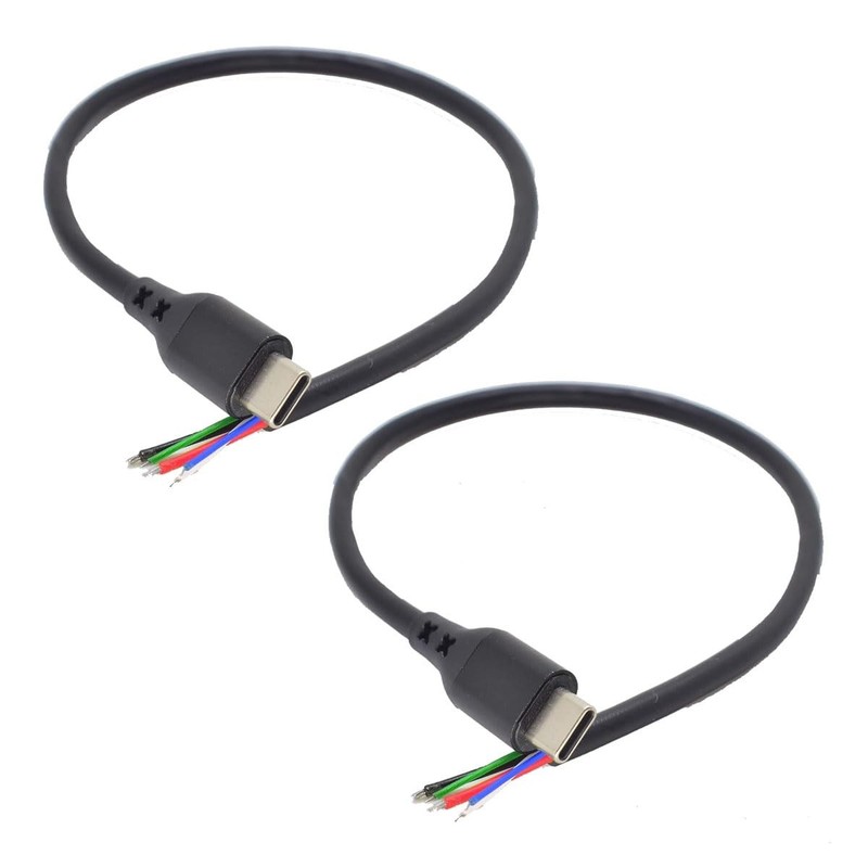 2 PCS TypeC USB C Male Pigtail 6 Wires PD Power Cable 1ft 5A Fast Charge