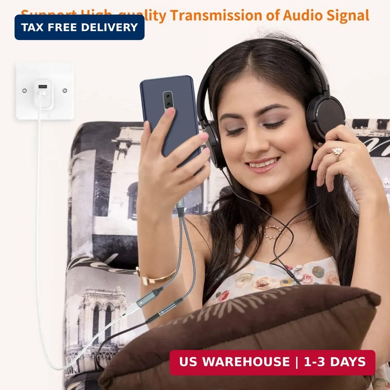 USB C to 3.5mm Headphone and Charger Adapter, 2-in-1 USB Type C to Aux Jack Dong gallery