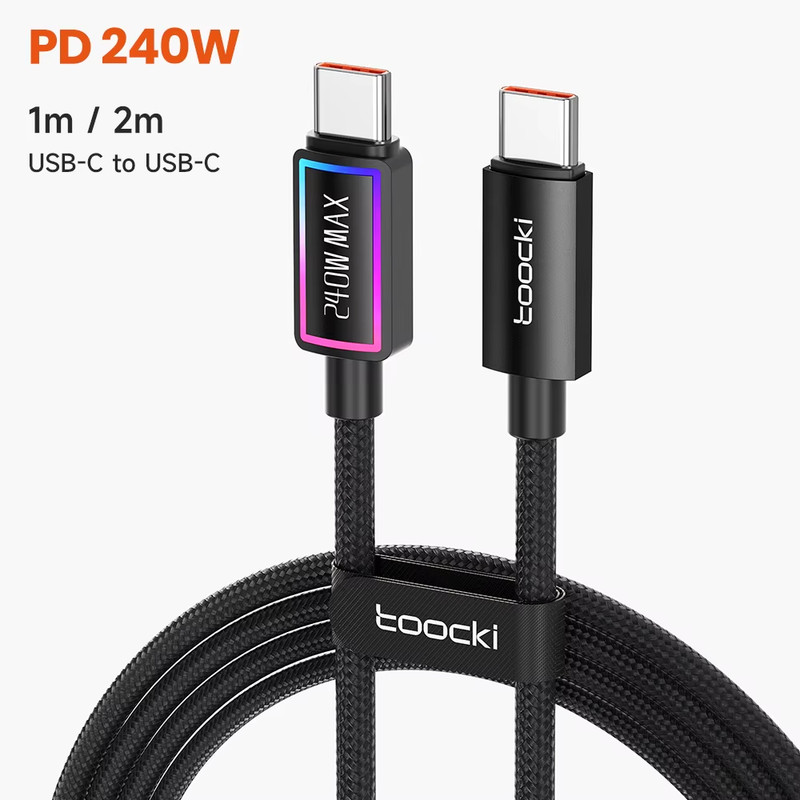 240W 5A USB C Cable PD3.1 QC4.0 RGB Lighting Fast Charging Cable Type C to Type