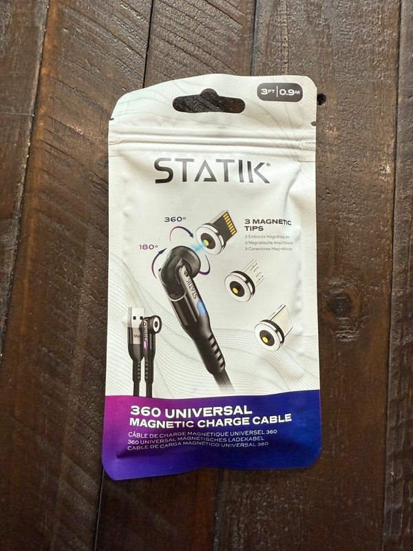 Statik 360 Universal Magnetic Charging Cable 3 ft Cord Rotating w/3 Magnet Tips